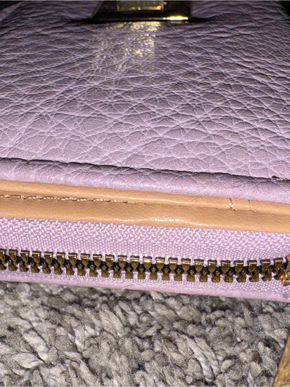 Blush Pink/Violet Vegan Leather Zip Wallet with Gold Hardware - Picture 7 of 9